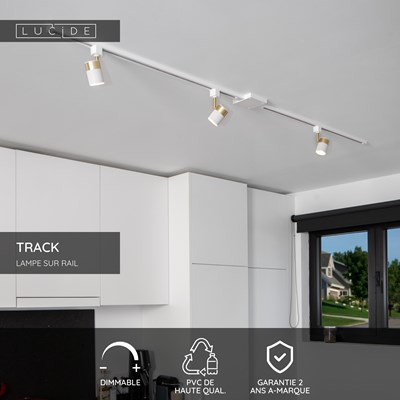 Lucide TRACK Rail apparent - Système de rail monophasé / Éclairage sur rail - 1 mètre - Blanc  (Extension)